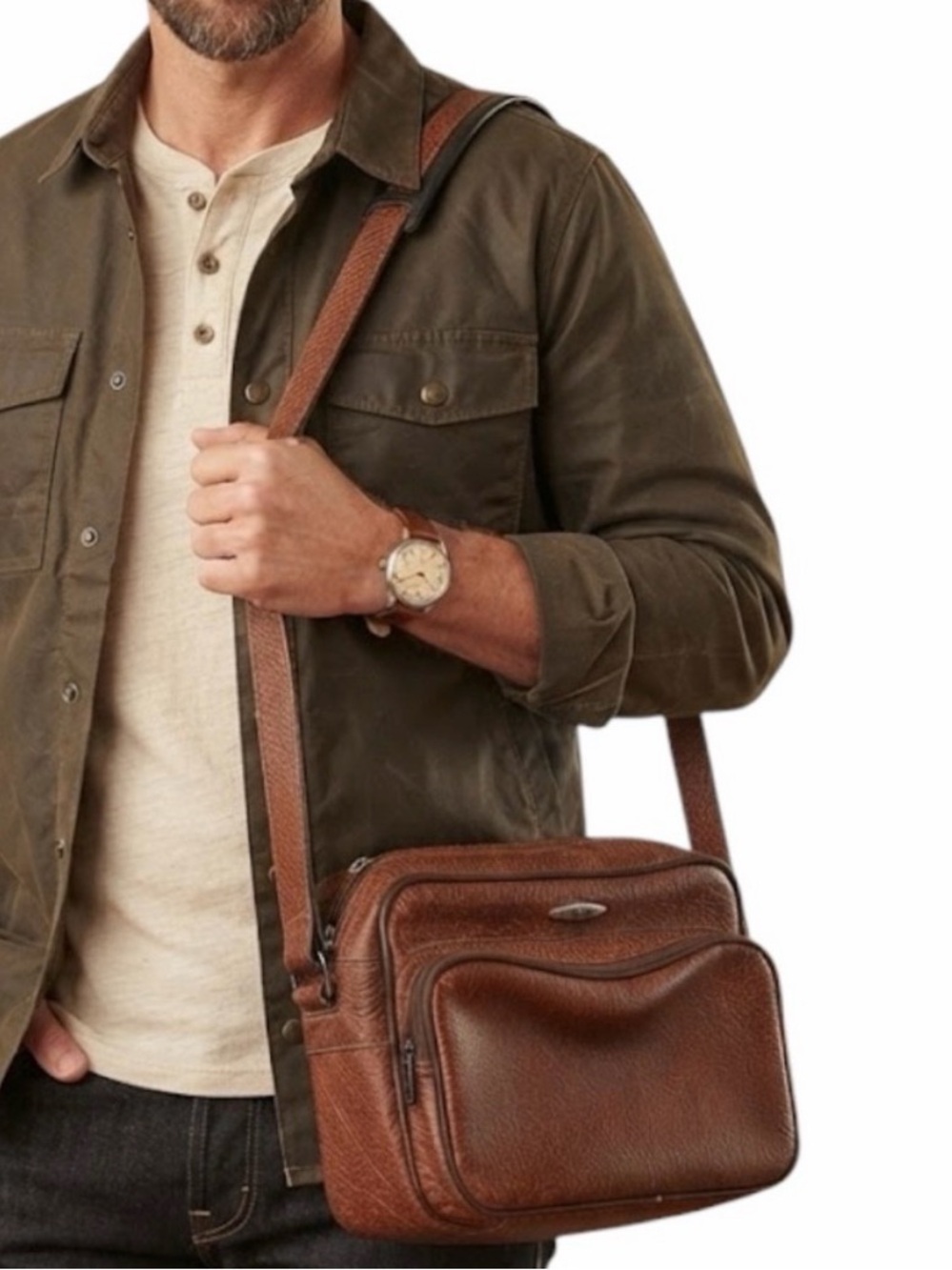 ANTLER Brown Faux Leather Messenger Crossbody Satchel Retro Academia OS